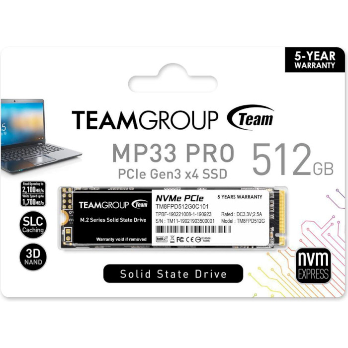 SSD диск TEAM MP33 Pro 512GB M.2 NVMe (TM8FPD512G0C101)