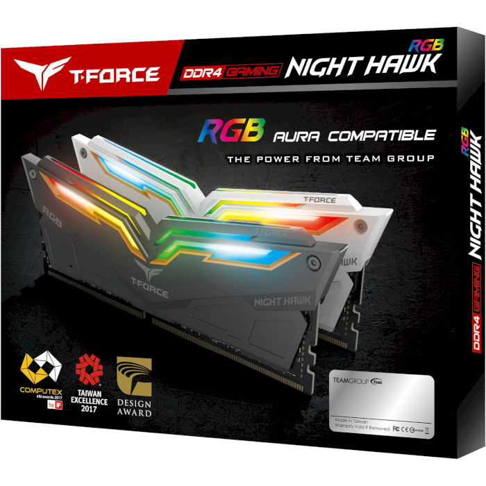 Модуль пам'яті TEAM T-Force Night Hawk RGB White DDR4 4000MHz 16GB Kit 2x8GB (TF2D416G4000HC18EDC01)