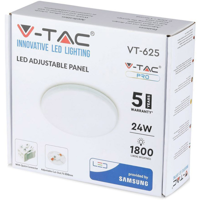 Точечный светильник V-TAC LED Panel Adjustable Samsung Chip Round 24W 3000K (739/VT-625RD)