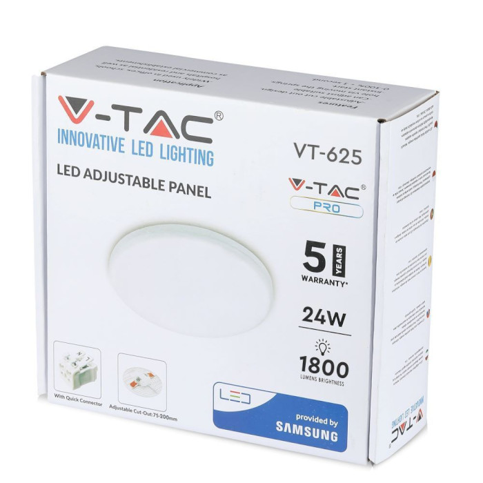 Точечный светильник V-TAC LED Panel Adjustable Samsung Chip Round 24W 4000K (740/VT-625RD)