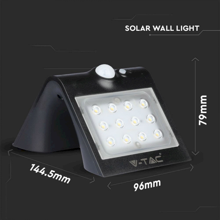 Уличный светильник с датчиком движения V-TAC LED Solar Wall Light 1.5W 4000K Black (8277)