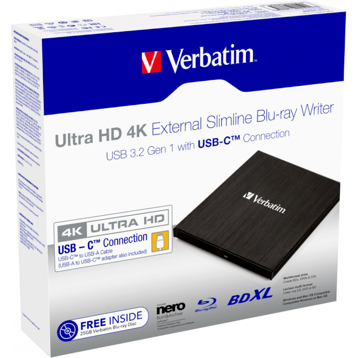 Зовнішній привід BD-RE VERBATIM 43888 USB3.2 Black