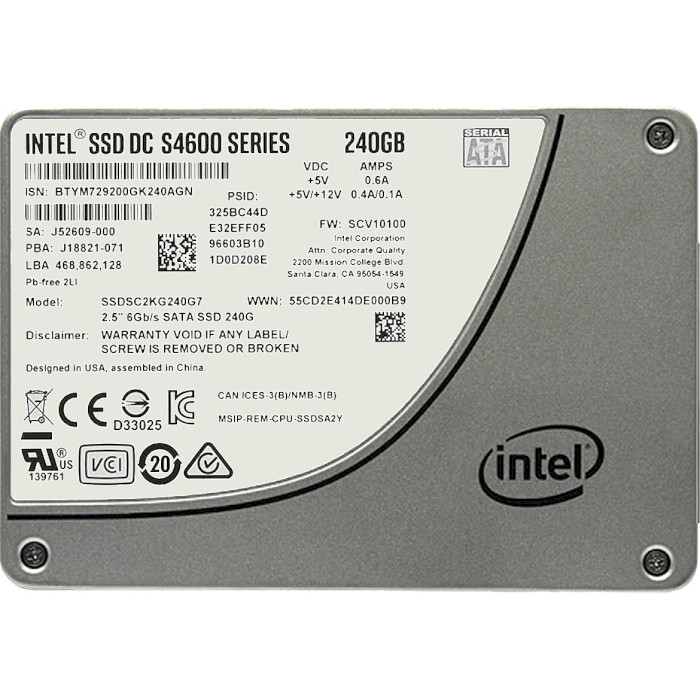 SSD диск INTEL DC S4600 240GB 2.5" SATA (SSDSC2KG240G701)