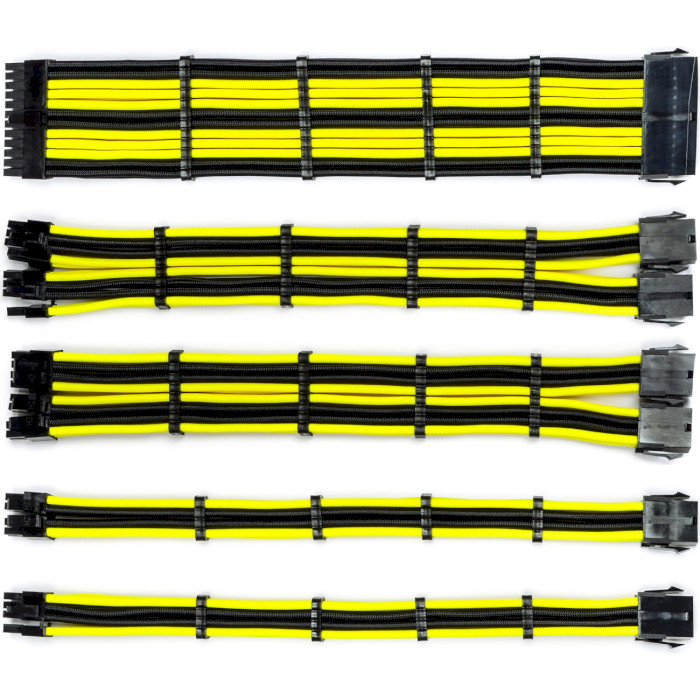 Комплект кабелей для блока питания QUBE ATX 24-pin/EPS 8-pin/PCIe 6+2-pin Black/Yellow (QBWSET24P2X8P2X8PBY)