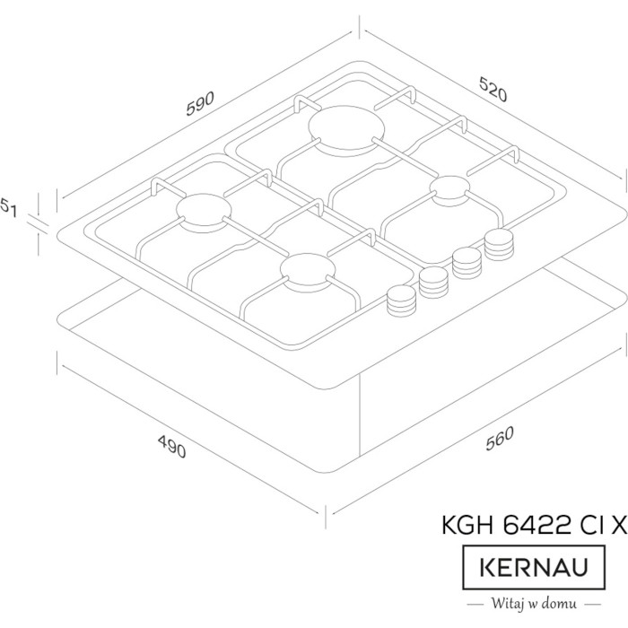 Варочная поверхность газовая KERNAU KGH 6422 CI X