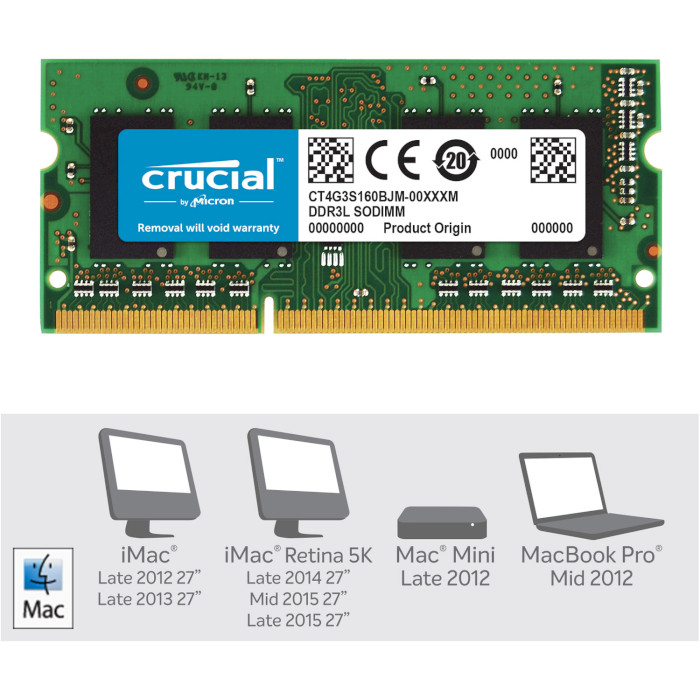 Модуль пам'яті CRUCIAL for Mac SO-DIMM DDR3L 1600MHz 4GB (CT4G3S160BJM)