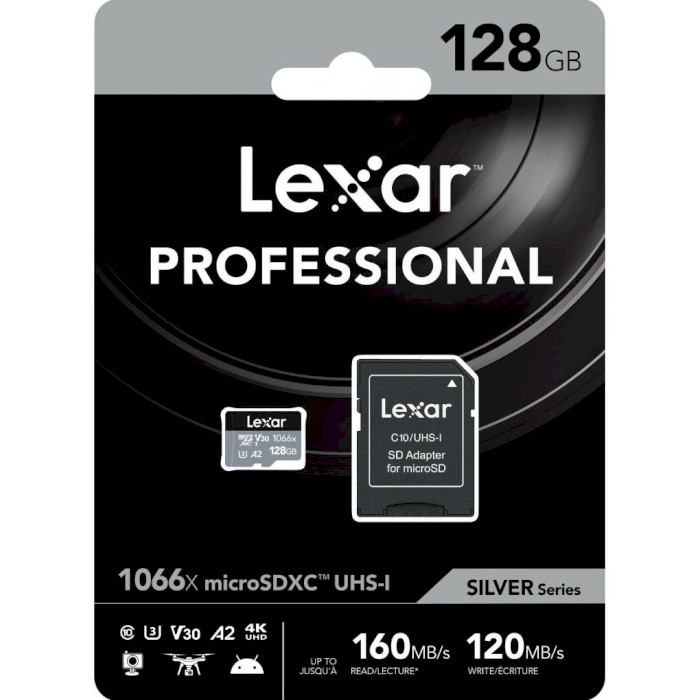 Карта памяти LEXAR microSDXC Professional 1066x 128GB UHS-I U3 V30 A2 Class 10 + SD-adapter (LMS1066128G-BNANG)
