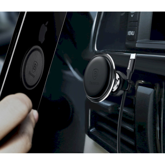 Автотримач для смартфона BASEUS Magnetic Air Vent Car Mount Holder with cable clip Black (SUGX-A01)