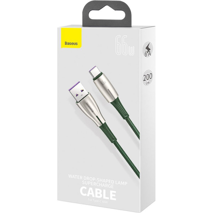 Кабель BASEUS Water Drop-shaped Lamp SuperCharge Cable For Type-C 66W 2м Green (CATSD-N06)