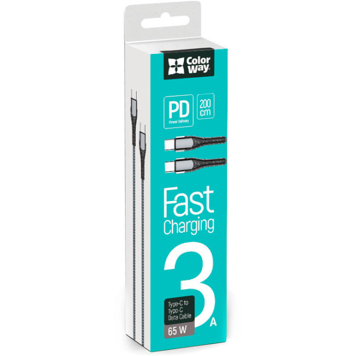 Кабель COLORWAY PD Fast Charging USB-C to USB-C 3A 2м Gray (CW-CBPDCC039-GR)