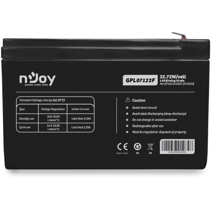 Акумуляторна батарея NJOY GPL07122F (12В, 1.9Агод) (BTVACGUOBTC2FCN01B)