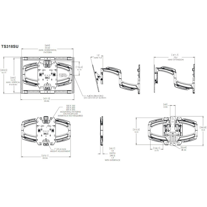 Кріплення настінне для ТВ CHIEF Medium Thinstall Dual Swing Arm Wall Display Mount 32"-65" Black (TS318SU)