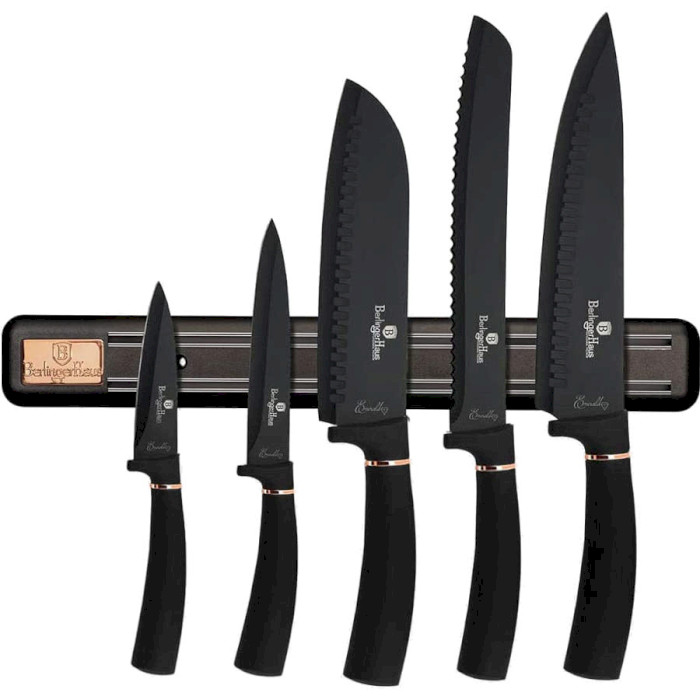 Набор ножів на магнітній планці BERLINGER HAUS Black Rose Collection 6пр (BH-2535)