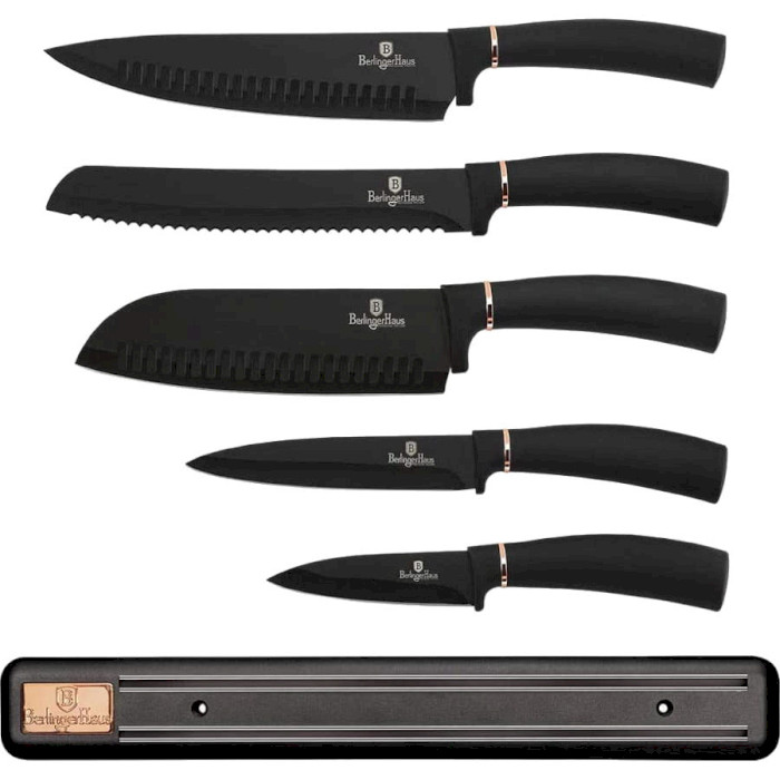 Набор ножей на магнитной планке BERLINGER HAUS Black Rose Collection 6пр (BH-2535)