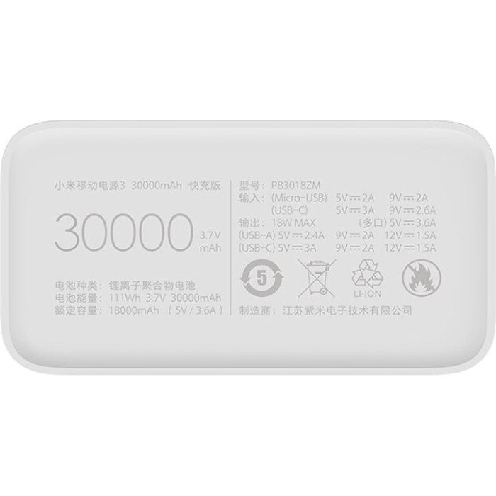 Повербанк XIAOMI Mi Power Bank 3 18W 30000mAh White (VXN4307CN)