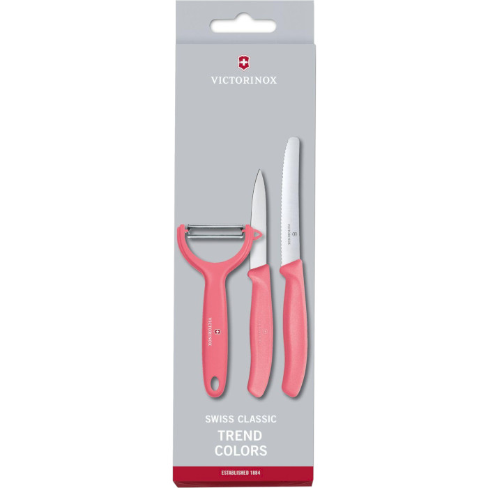 Набор кухонных ножей VICTORINOX SwissClassic Trend Colors Paring Knife Set with Tomato&Kiwi Peeler Light Red 3пр (6.7116.33L12)