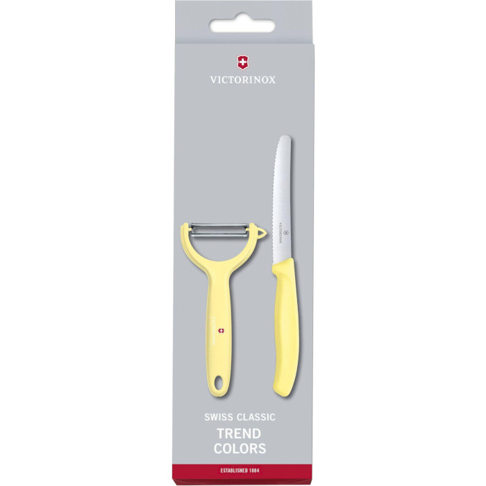 Набор кухонных ножей VICTORINOX Swiss Classic Trend Colors Tomato Knife&Tomato&Kiwi Peeler Set Light Yellow 2пр (6.7116.23L82)