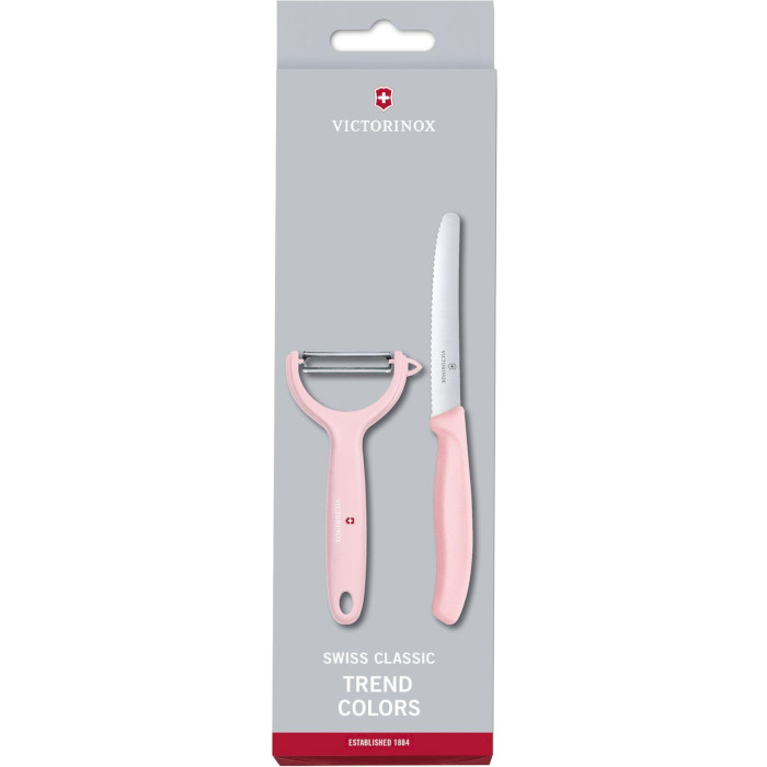 Набор кухонных ножей VICTORINOX Swiss Classic Trend Colors Tomato Knife&Tomato&Kiwi Peeler Set Rose 2пр (6.7116.23L52)