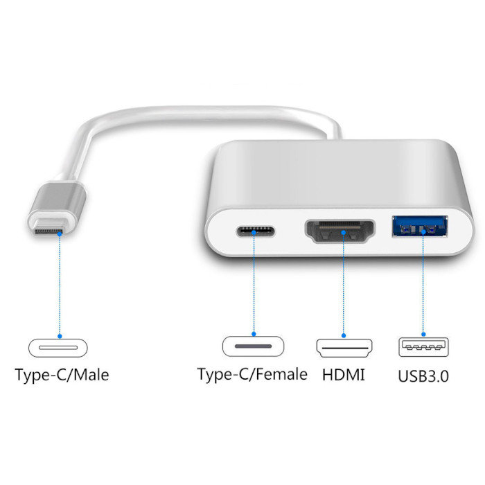 Порт-реплікатор DYNAMODE 3-in-1 USB-C to HDMI, 1xUSB-C, 1xUSB3.0