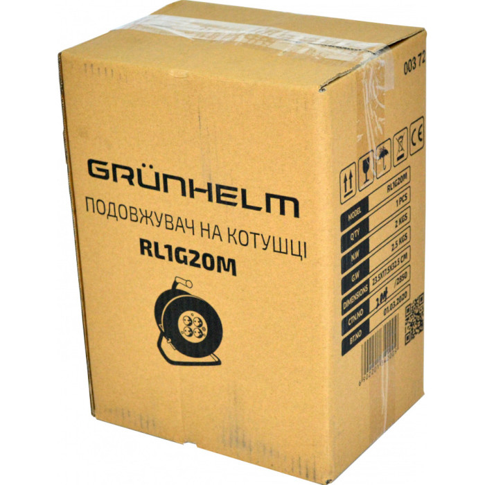 Удлинитель на катушке GRUNHELM RL1G20M Black, 4 розетки, 20м
