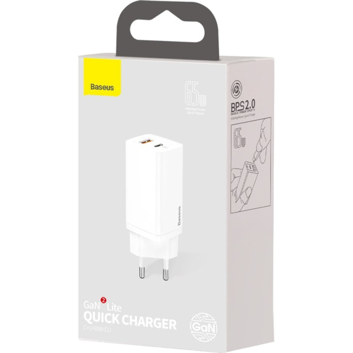 Зарядний пристрій BASEUS GaN2 Lite Quick Charger C+U 65W White (CCGAN2L-B02)