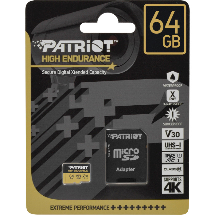 Карта пам'яті PATRIOT microSDXC EP 64GB UHS-I U3 V30 Class 10 + SD-adapter (PEF64GE31MCH)