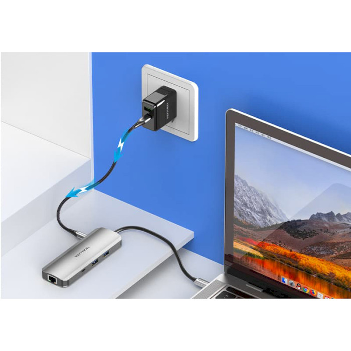 Порт-репликатор VENTION 9-in-1 USB-C to HDMI/USB3.0x2/RJ-45/USB-C/SD/TF/TRRS 3.5mm/PD (TOMHB)