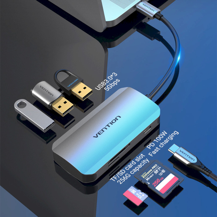 Порт-репликатор VENTION 6-in-1 USB-C to USB3.0x3/SD/TF/PD (TNHHB)