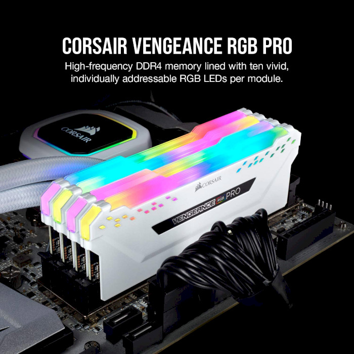 Модуль пам'яті CORSAIR Vengeance RGB Pro White DDR4 3600MHz 16GB Kit 2x8GB (CMW16GX4M2D3600C18W)