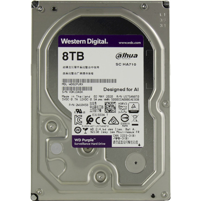 Жёсткий диск 3.5" WD Purple 8TB SATA/256MB (WD82PURX)