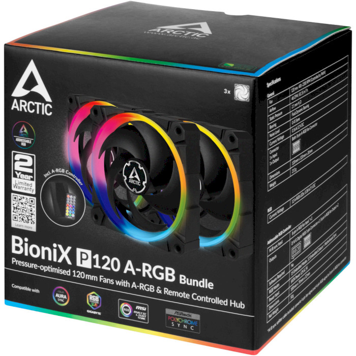 Комплект вентиляторов ARCTIC BioniX P120 A-RGB 3-Pack (ACFAN00156A)
