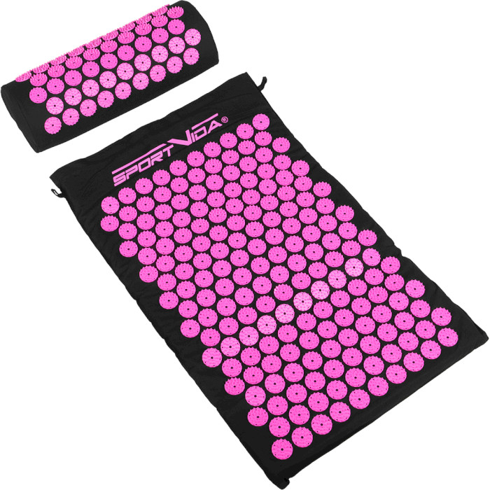 Акупунктурний килимок (аплікатор Кузнєцова) з валиком SPORTVIDA 66x40cm Black/Pink (SV-HK0352)