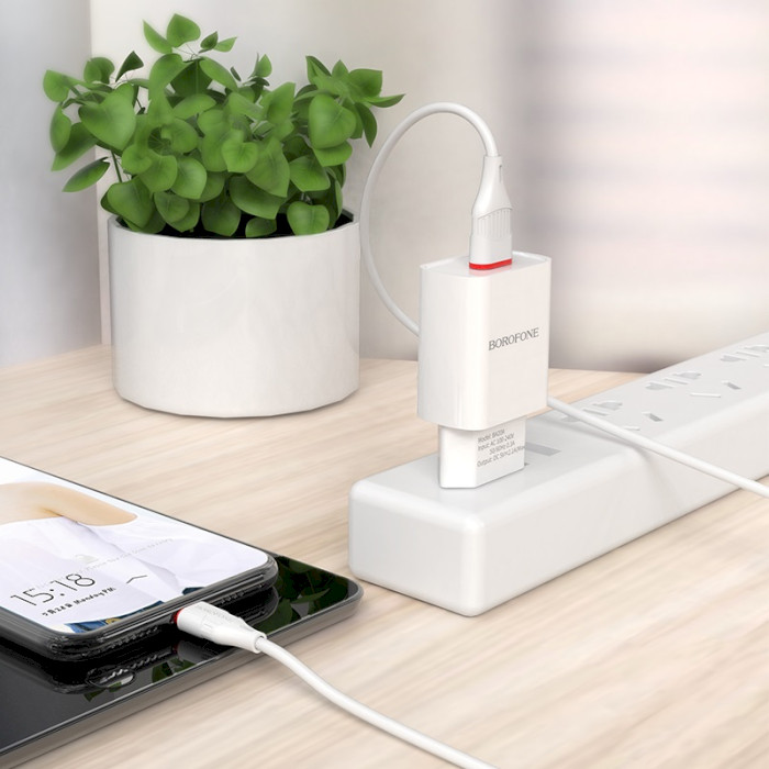 Зарядное устройство BOROFONE BA20A Sharp 1xUSB-A, 2.1A White w/Micro-USB cable (BA20AMW)