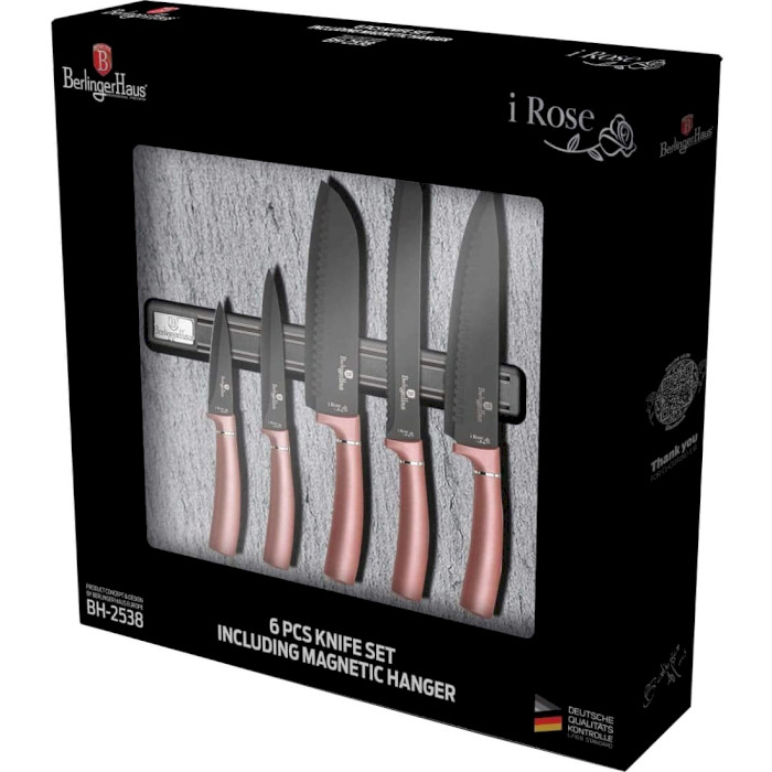 Набор ножів на магнітній планці BERLINGER HAUS I-Rose Collection 6пр (BH-2538)