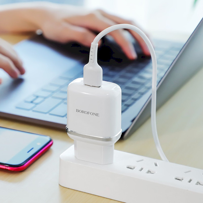 Зарядний пристрій BOROFONE BA36A High Speed 1xUSB-A, QC3.0, 18W White w/Micro-USB cable