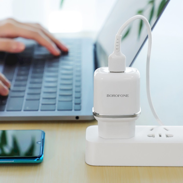 Зарядний пристрій BOROFONE BA36A High Speed 1xUSB-A, QC3.0, 18W White w/Type-C cable (BA36ACW)