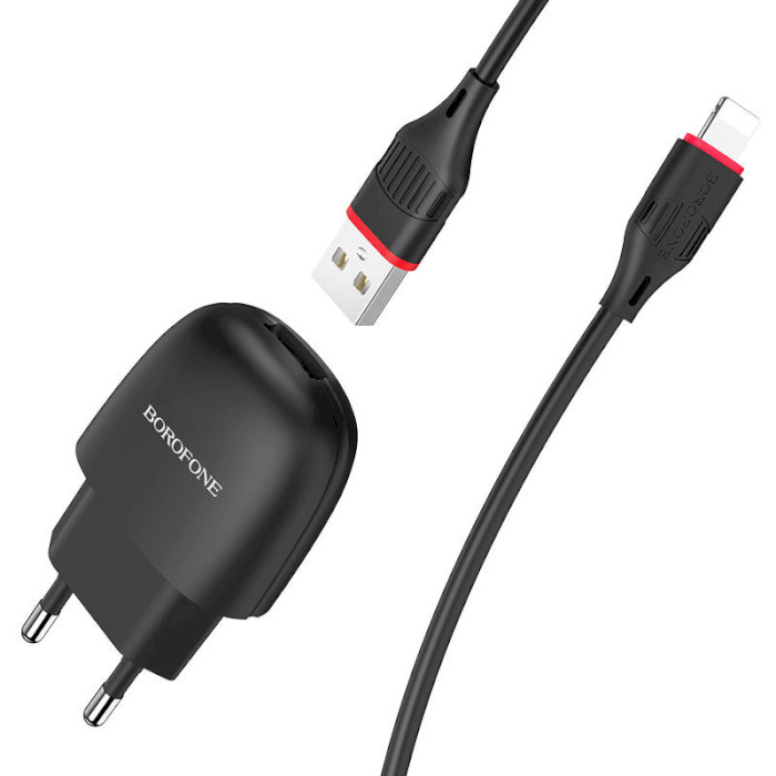 Зарядний пристрій BOROFONE BA49A Vast 1xUSB-A, 2.1A Black w/Lightning cable (BA49ALB)