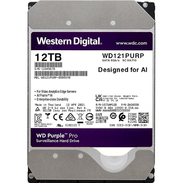 Жорсткий диск 3.5" WD Purple Pro 12TB SATA/256MB (WD121PURP)