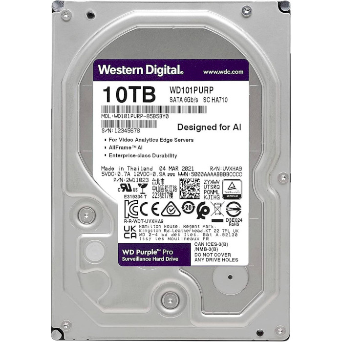 Жёсткий диск 3.5" WD Purple Pro 10TB SATA/256MB (WD101PURP)