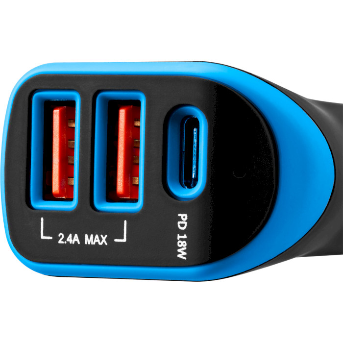 Автомобільний зарядний пристрій CANYON C-08 1xUSB-C, 2xUSB-A, PD3.0, 18W Black/Blue (CNE-CCA08PU)