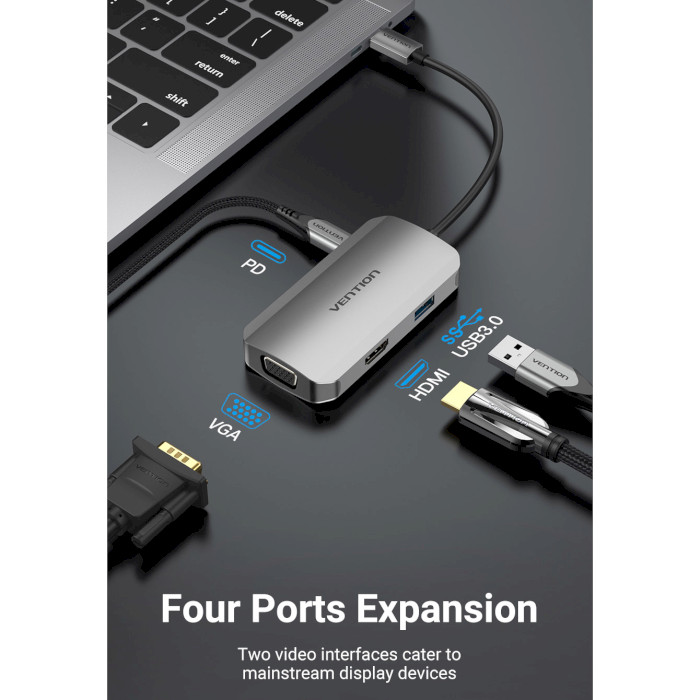 Порт-реплікатор VENTION 4-in-1 USB-C to HDMI/VGA/USB3.0/PD (TOAHB)