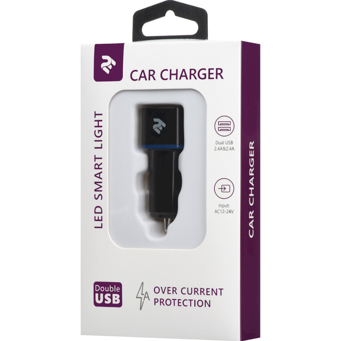 Автомобильное зарядное устройство 2E Car Charger 2xUSB-A, 4.8A Black (2E-ACR01-B)