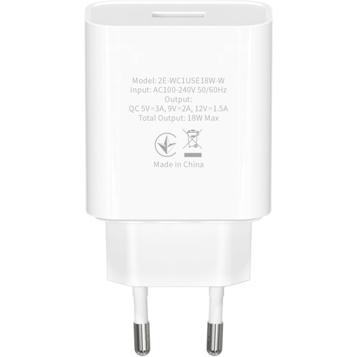 Зарядное устройство 2E Wall Charger 1xUSB-A, QC3.0, 18W White (2E-WC1USB18W-W)