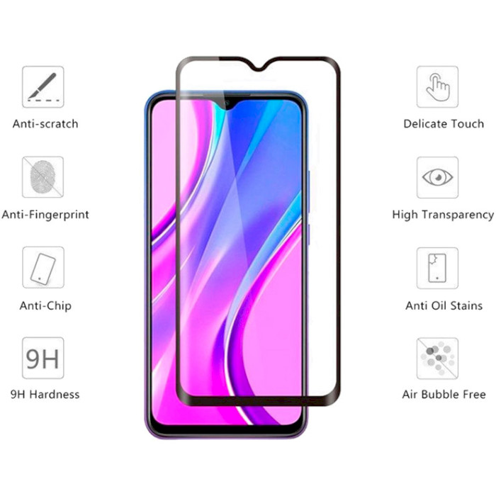 Защитное стекло DROBAK Tempered Glass Black для Redmi 9T (464689)