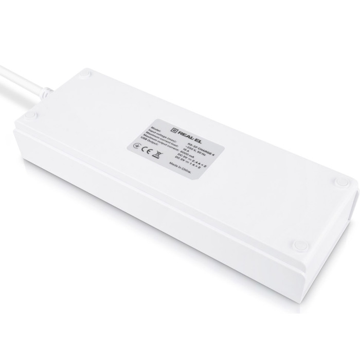 Мережевий фільтр REAL-EL RS-5F Charge 4 White, 5 розеток, 4xUSB, 3м (EL122300015)