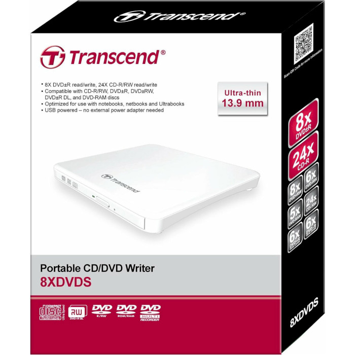 Зовнішній привід DVD±RW TRANSCEND TS8XDVDS USB2.0 White