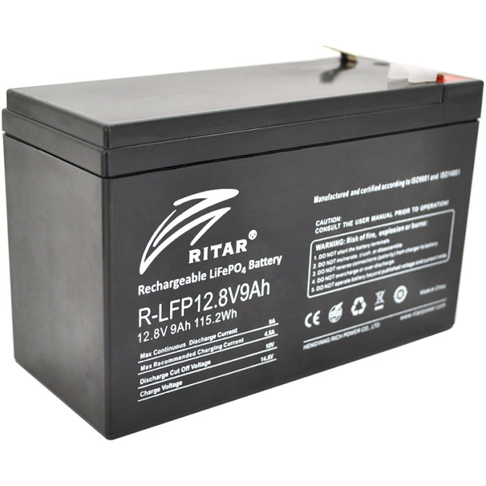 Акумуляторна батарея RITAR LiFePO4 R-LFP 12.8V 9Ah (12.8В, 9Агод, BMS)