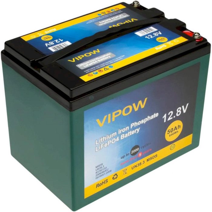 Акумуляторна батарея VIPOW LiFePO4 12.8V-50Ah (12.8В, 50Агод, BMS 40A)