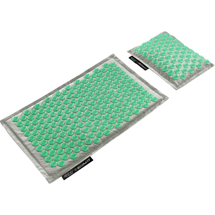 Акупунктурный коврик (аппликатор Кузнецова) с подушкой 4FIZJO Eco Mat 68x42cm Gray/Mint (4FJ0230)