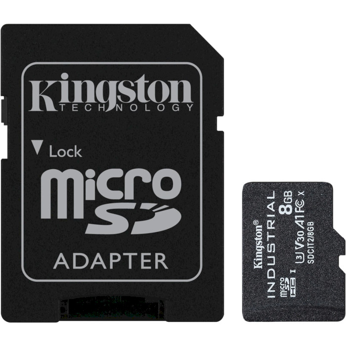 Карта пам'яті KINGSTON microSDHC Industrial 8GB UHS-I U3 V30 A1 Class 10 + SD-adapter (SDCIT2/8GB)